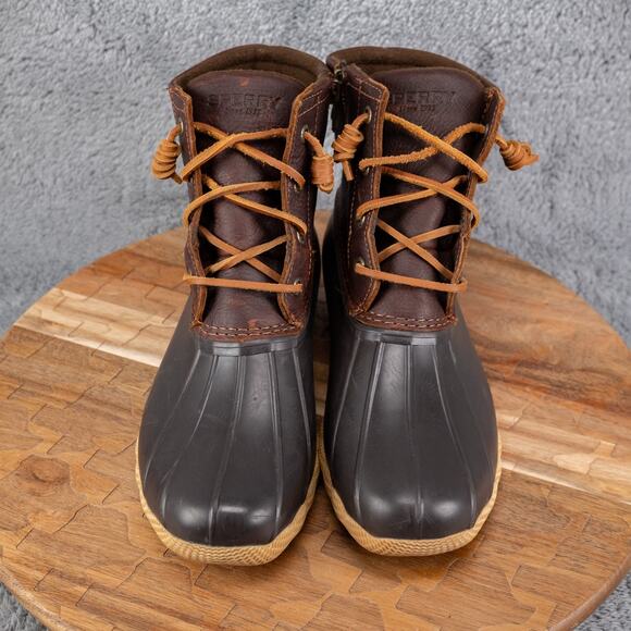 Sperry Top Sider Duck Boots Saltwater Side Zip Brown Leather Womens 7.5 STS91176 - Picture 2 of 6